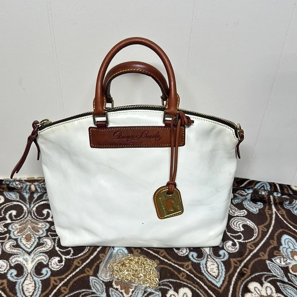 Dooney & Bourke White and Brown Satchel with Leather Accents